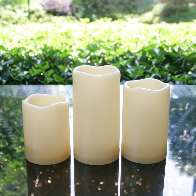 QIDEA Outdoor Waterproof Flameless LED Pillar Candles with Timer Long lasting Indoor Battery Operated Electric Flickering Candle Lights for Halloween Christmas Home Wedding Party DÃ©cor Gift Choice 3-Pack - Image 1